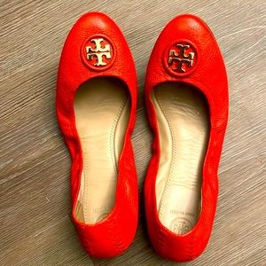 Orange Tory Burch Ballet Flats with Gold Emblem Size 12